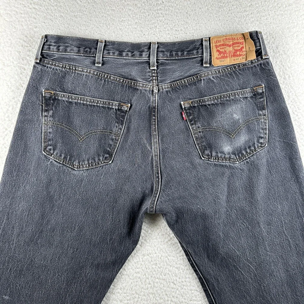 Levis 501 Jeans Mens 38x27 Charcoal Gray Denim Regular Straight Leg Button Fly